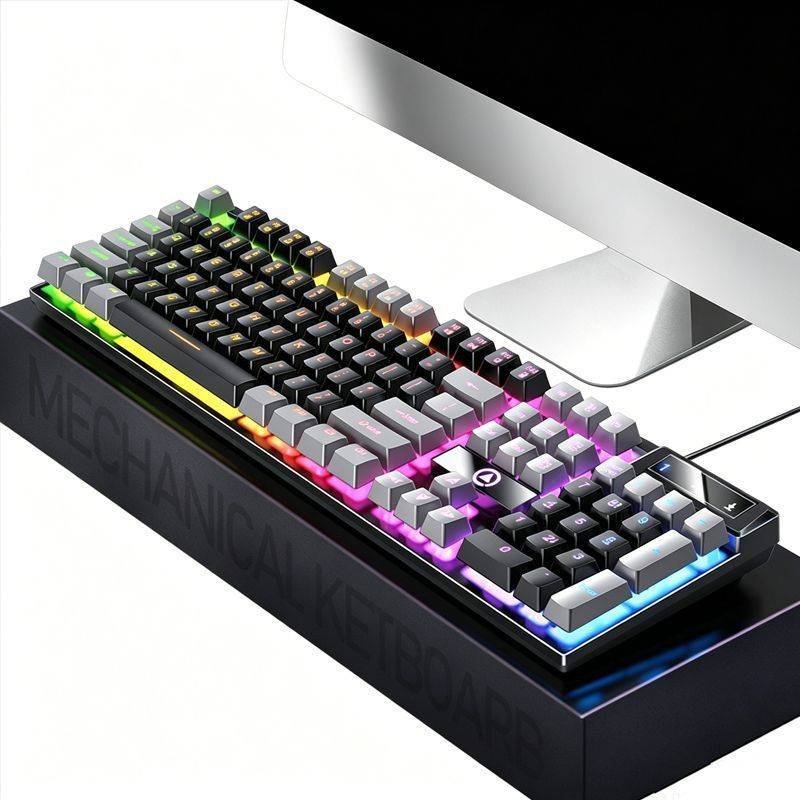 104 Keys Wired Keyboard Black And Gray