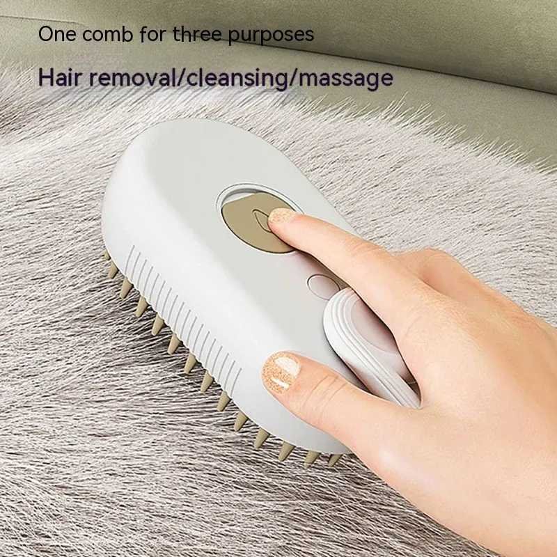 2 Piece Pet Steam Brush Set 3 in 1 Electric Spray Hair Removal Comb,Brown, USB