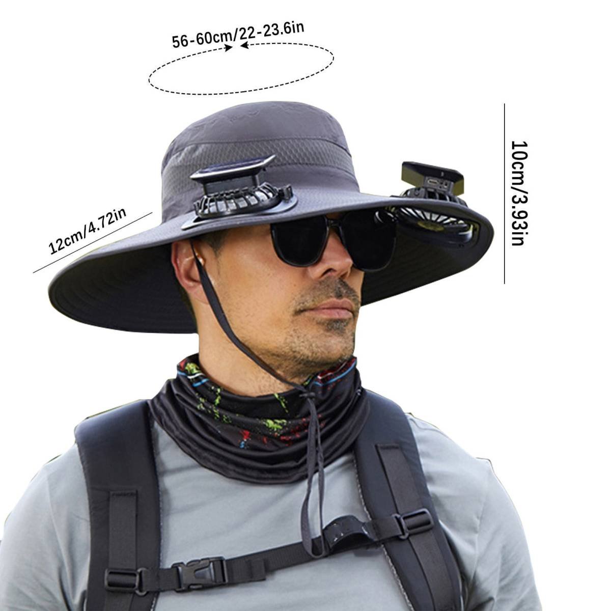 Darzheoy Solar Fan Hat Wide Brim Solar Fan Hat Outdoor Wide Brim Sun Hat with Solar Fan Fishing Hat, Removable & USB Charging Fan A-Dark Gray