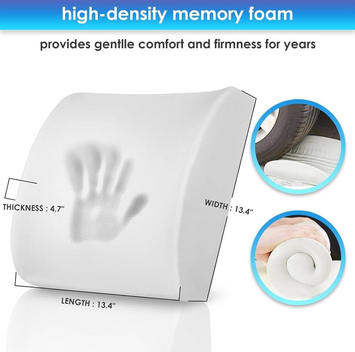 Ergonomic Lower Back Cushion - Memory Foam - Back Support - Lumbar Support - Relieve Fatigue - For Car, Office Chair, Sofa and Bed - Car Cushion - Working from Home - Grey - Back Pain & Sitting Comfort