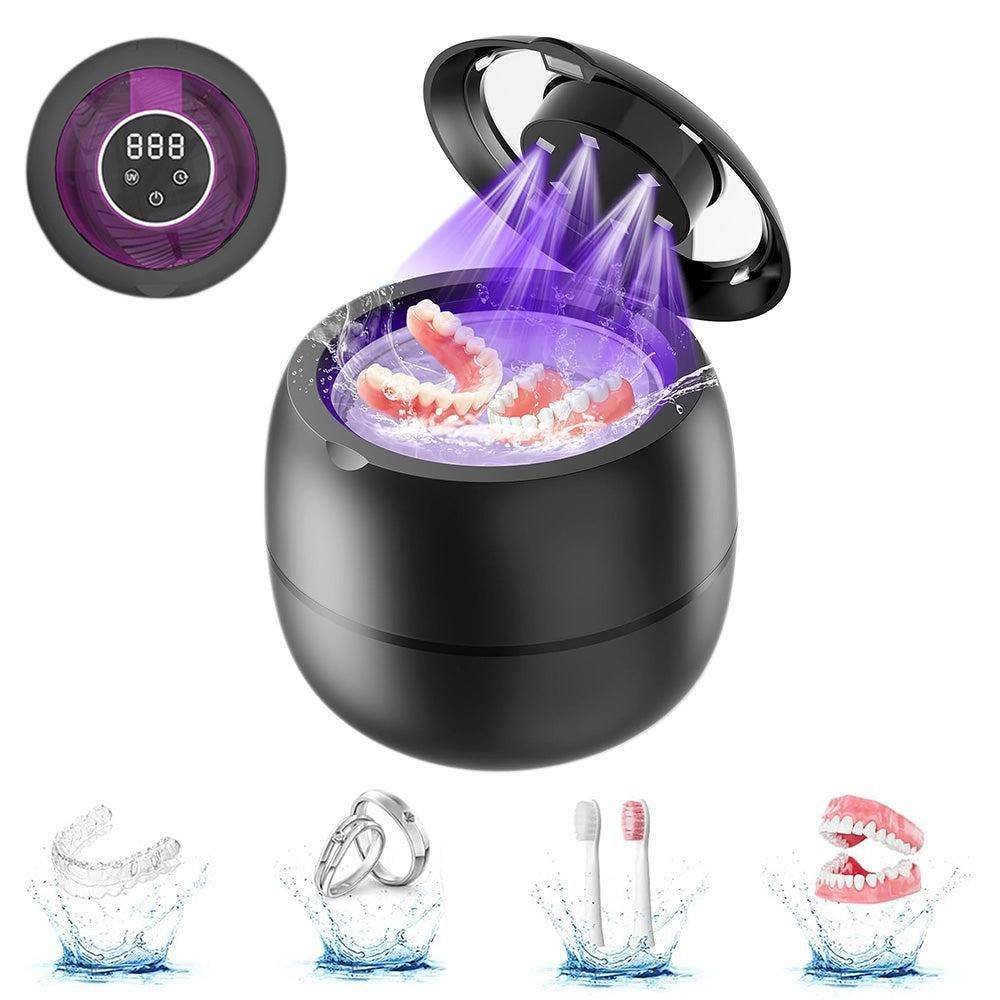 Ultrasonic Retainer Cleaner Machine 45kHz Ultrasonic Dentures Cleaner for Night Guards Braces Aligner Black