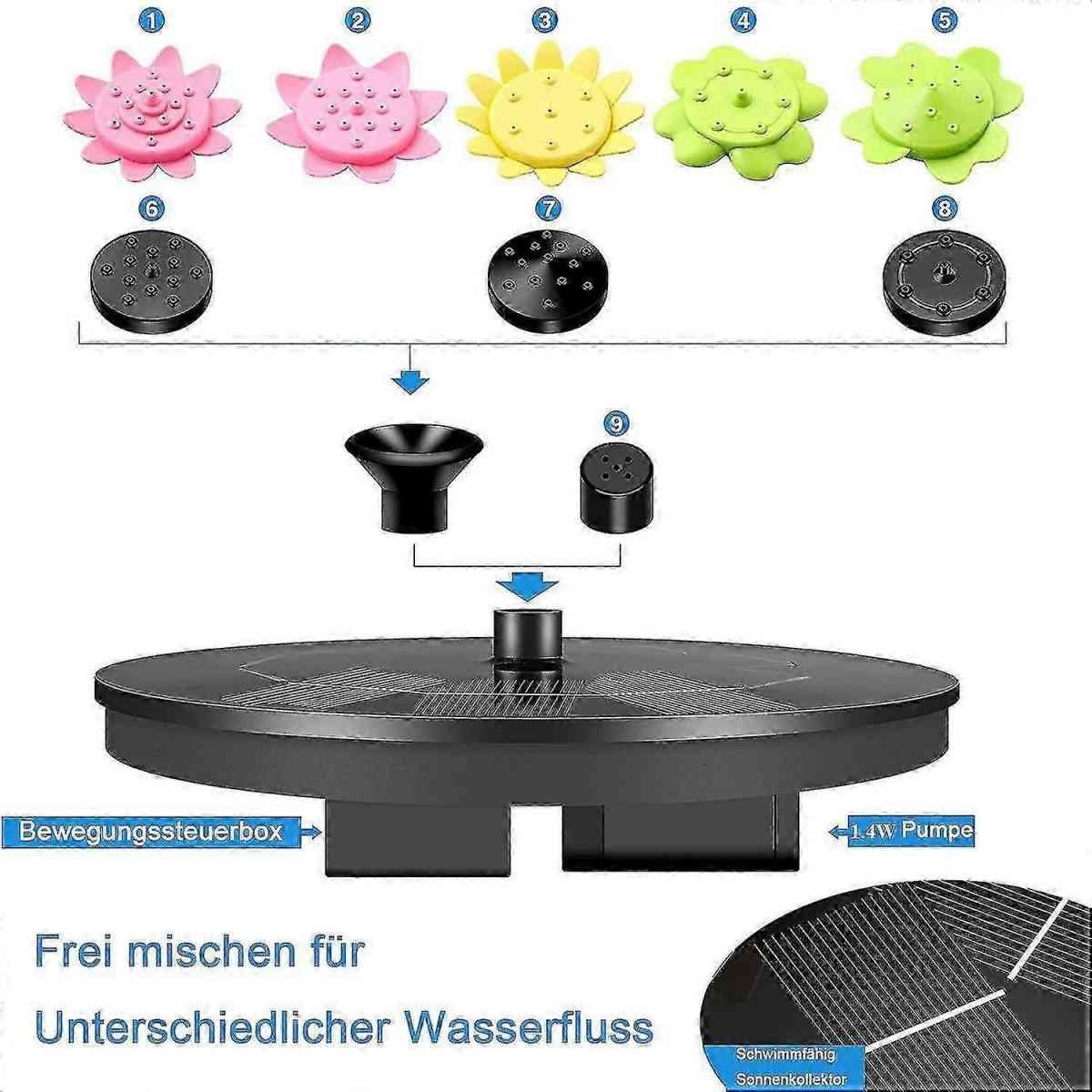9 Effect Solar Fountain Pump with Multiple Spray Patterns
