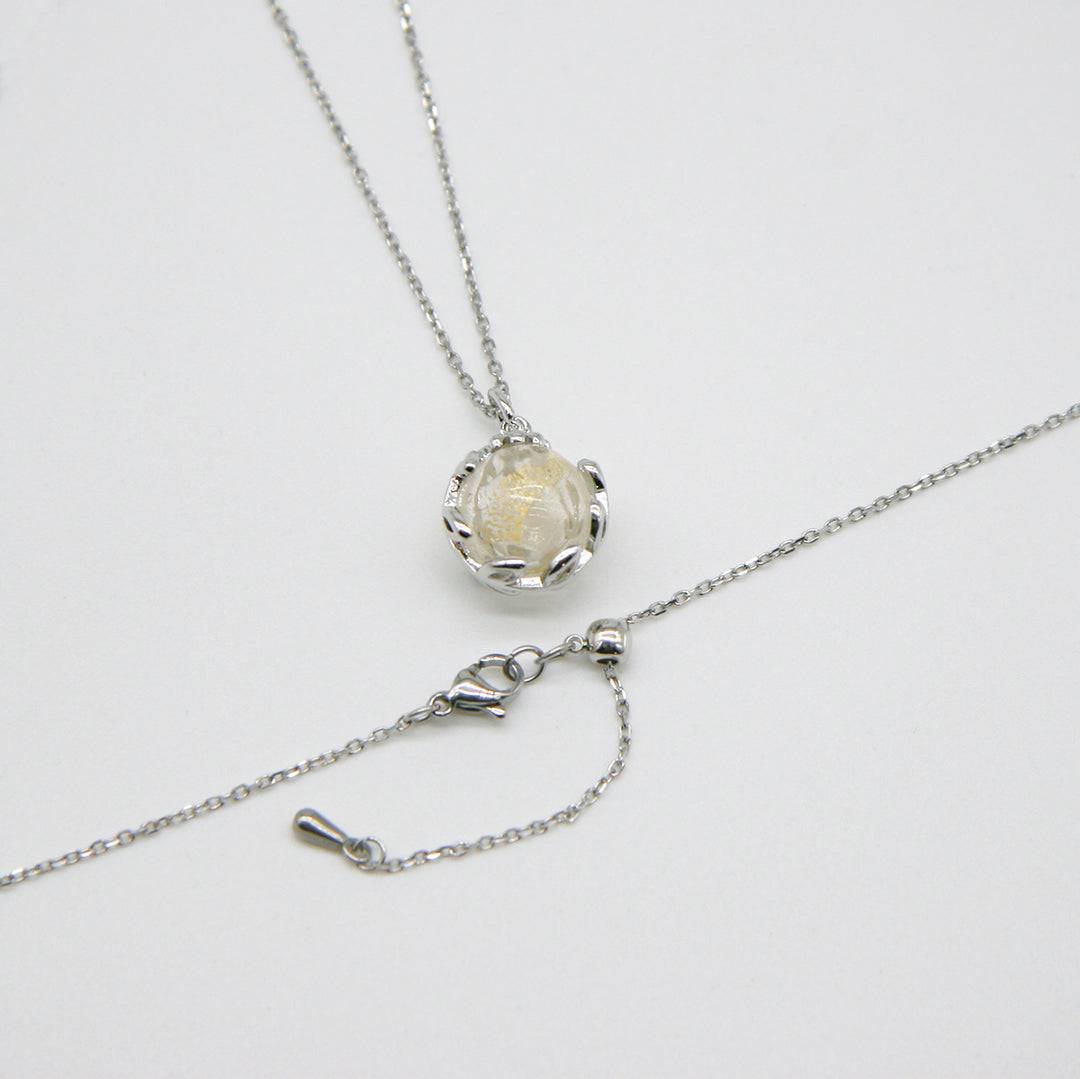 Gift Box - Aroma Necklace White Gold - Planet Stardust Crystal (Gold Clear) + Purify Oil Blend