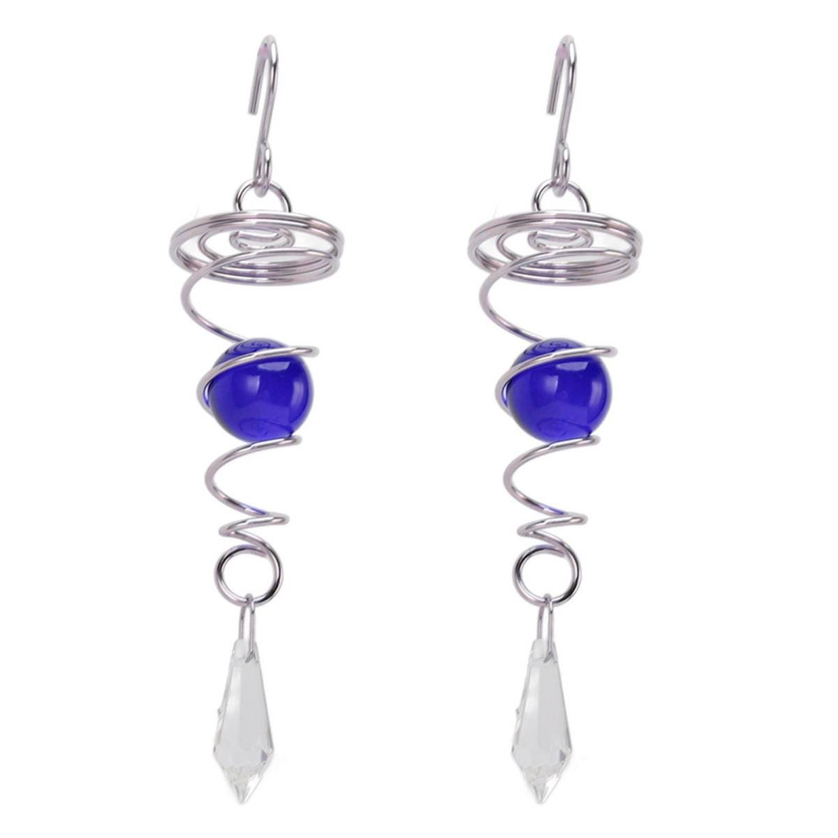 2Pcs Gazing Ball Spiral Tail Wind Spinner Stabilizer Stainless Steel Spiral Wind Chimes for Outside Blue