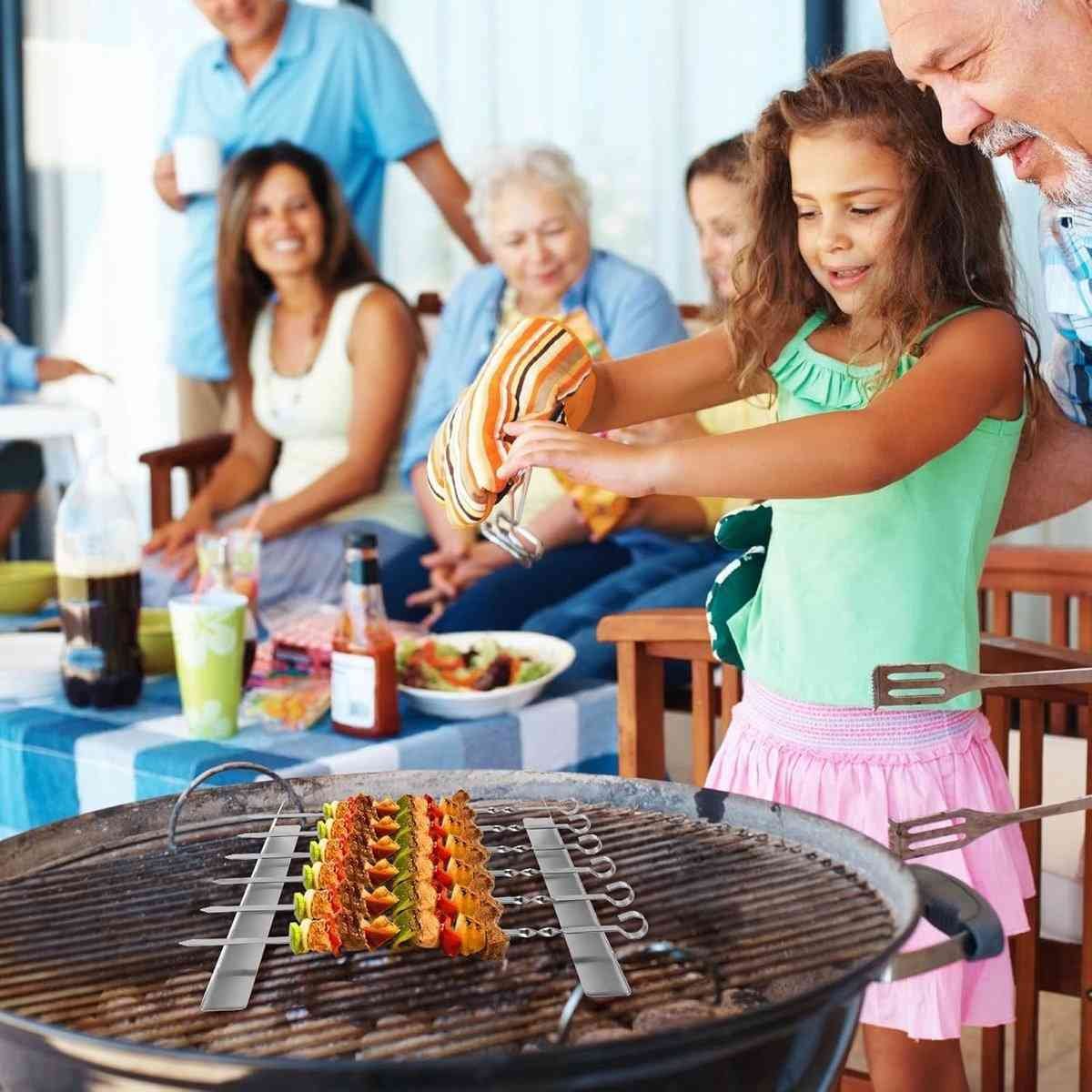 4 pieces - Skewer holder - Stainless steel skewer rack - BBQ Skewer Holder - Stainless Steel Skewer Holder - Shish kebab - stainless steel grill - BBQ accessories - for long barbecue skewers - 30*3.5*4.5 cm - silver