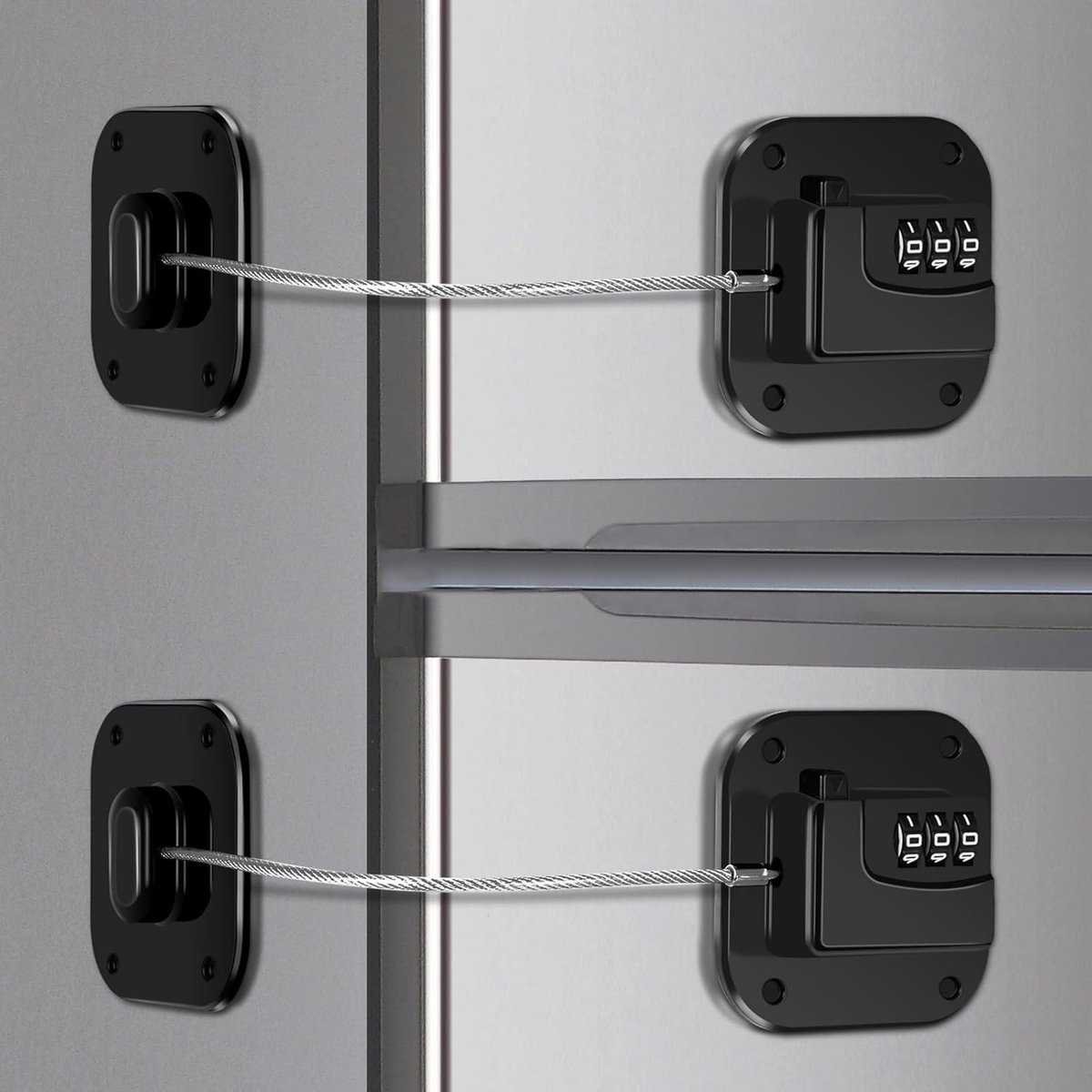 2-Piece Refrigerator Lock - Combination Lock - Self-Adhesive Refrigerator Lock - Safety Lock - Easy Installation No Keys Needed - For Children, Toddlers, and Adults - For Refrigerator, Cabinets & Drawers, Oven, Windows - Child Safety - Black