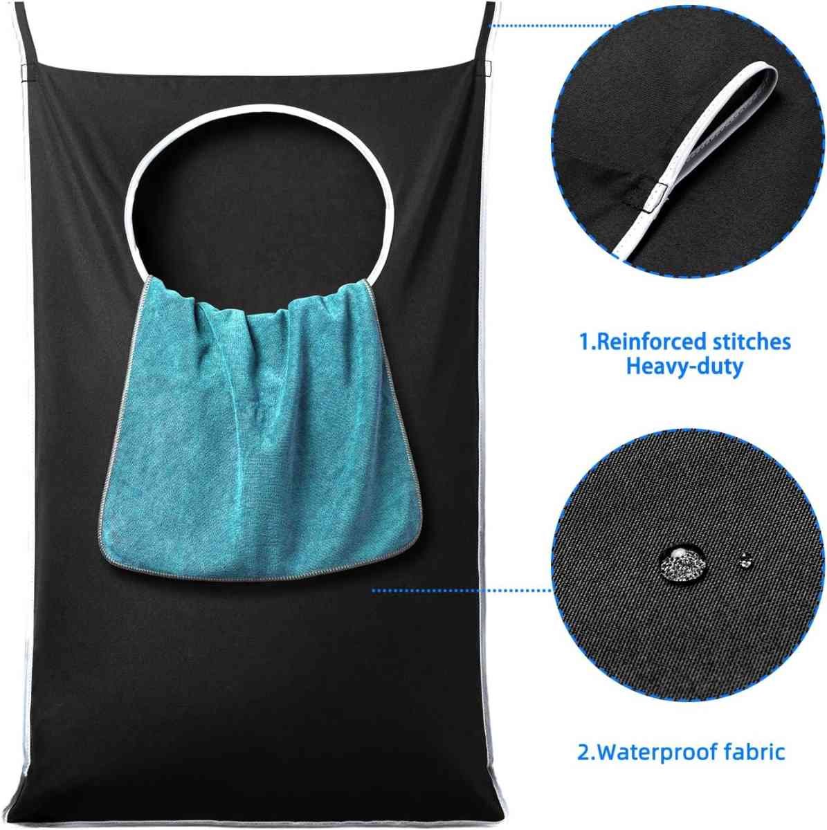 2 Pack XL Hanging Laundry Hamper, Extra Large Tear-Resistant Door Organizer with 2 Hook Types, Space-Saving Laundry Bag (36.5" x 22", Black)