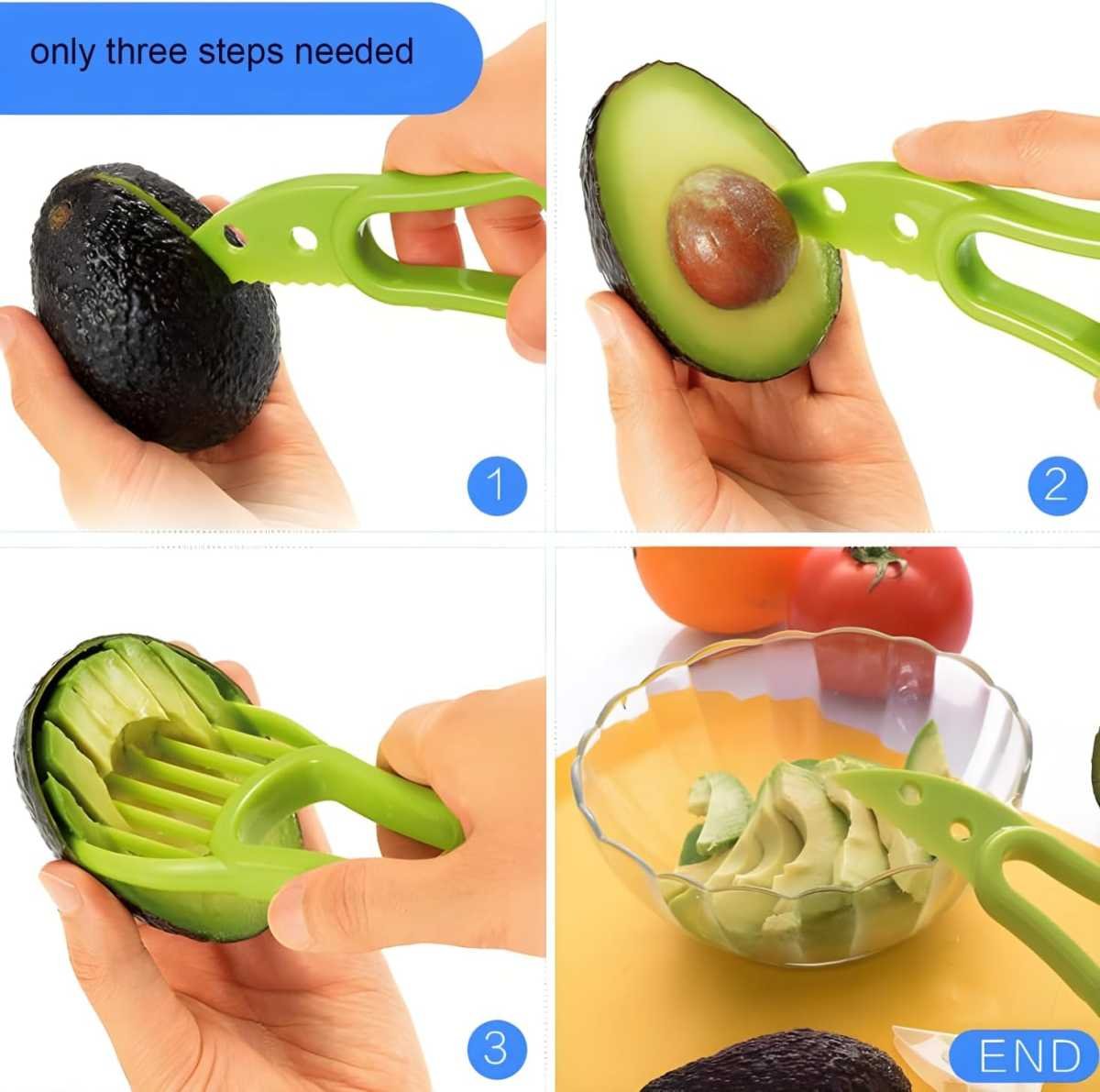 3-in-1 Avocado Tool - Safe Cutter, Pitter and Spoon in One - Green - Set of 1