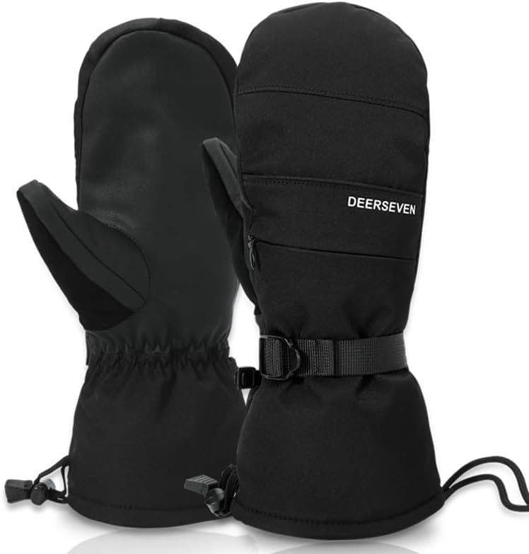 Waterproof Windproof Thermal Winter Gloves - Ski Gloves for Men & Women - Removable Wrist Support - Suitable for Snowboarding, Winter Sports, Cold Weather (Size XL, Black)