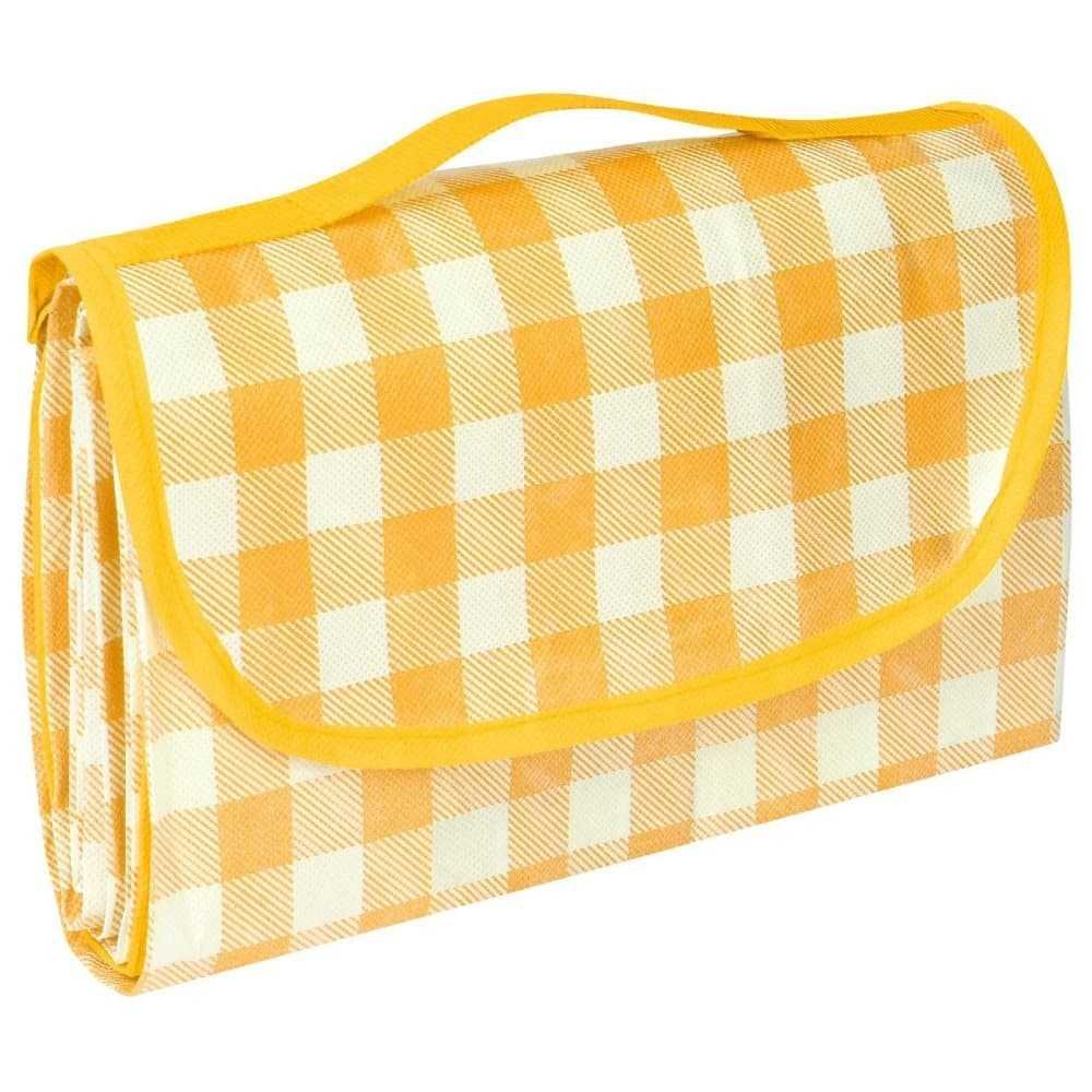 1 Waterproof Picnic Mat with Carrying Handle, Foldable for Camping Beach Park, Yellow, 150x200cm