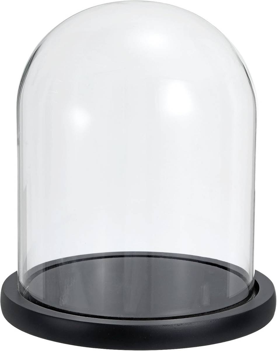 Glass Dome with Black Wooden Base - Clock Shaped Display Case - Home Decor - Desk Ornament - Christmas Decoration for Indoor Use