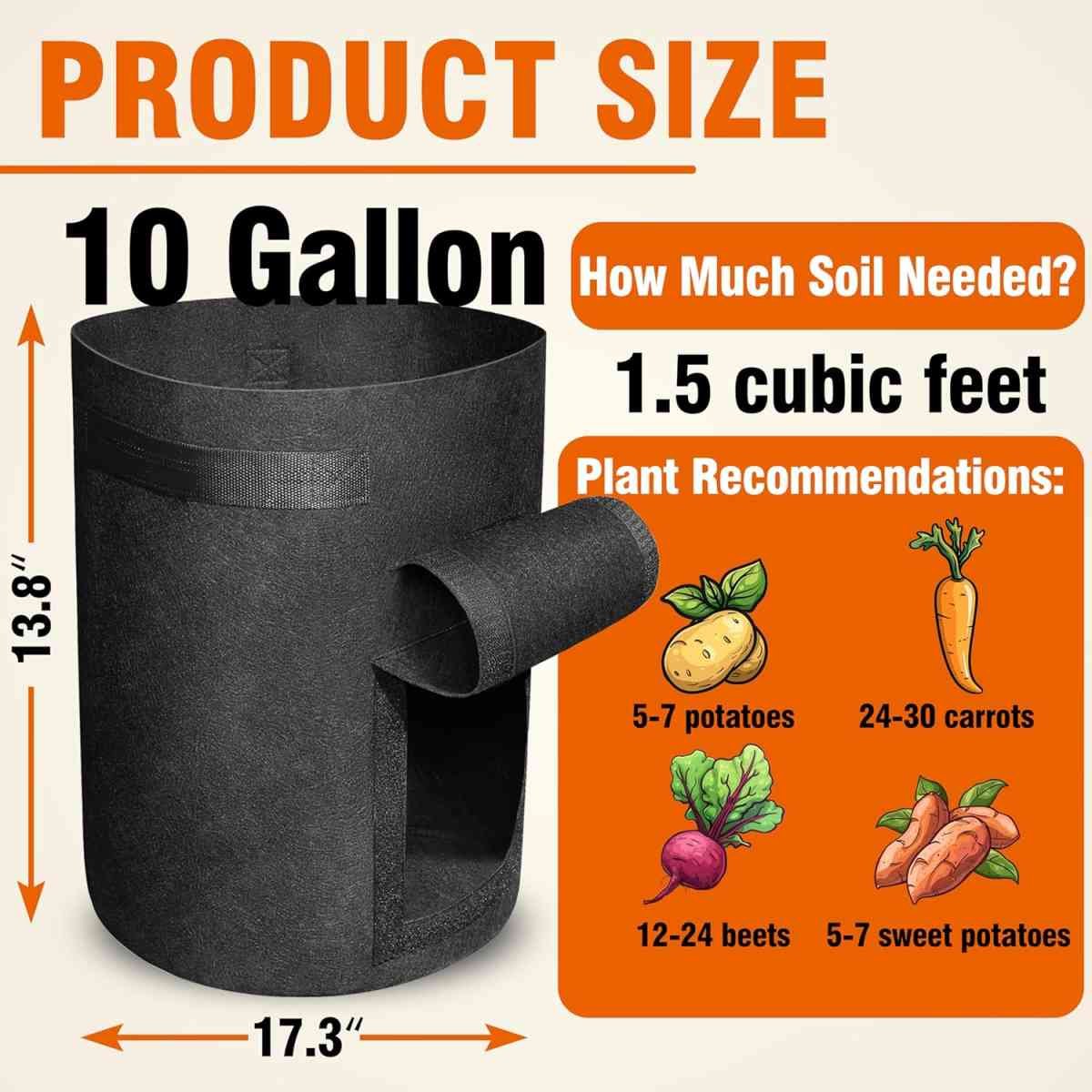 6 Pack BPA-Free 10 Gallon Vegetable Grow Bags with Access Flap and Handles, Suitable for Planting Potato, Taro, Beets, Carrots, Onions, Peanut