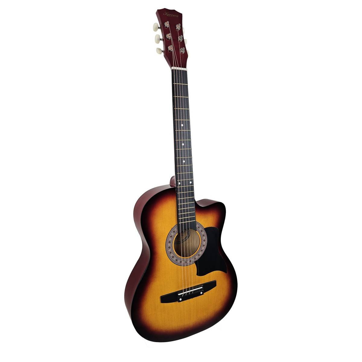 Karrera 38in Acoustic Guitar Steel Strings Carry Bag Shoulder Strap Sun Burst
