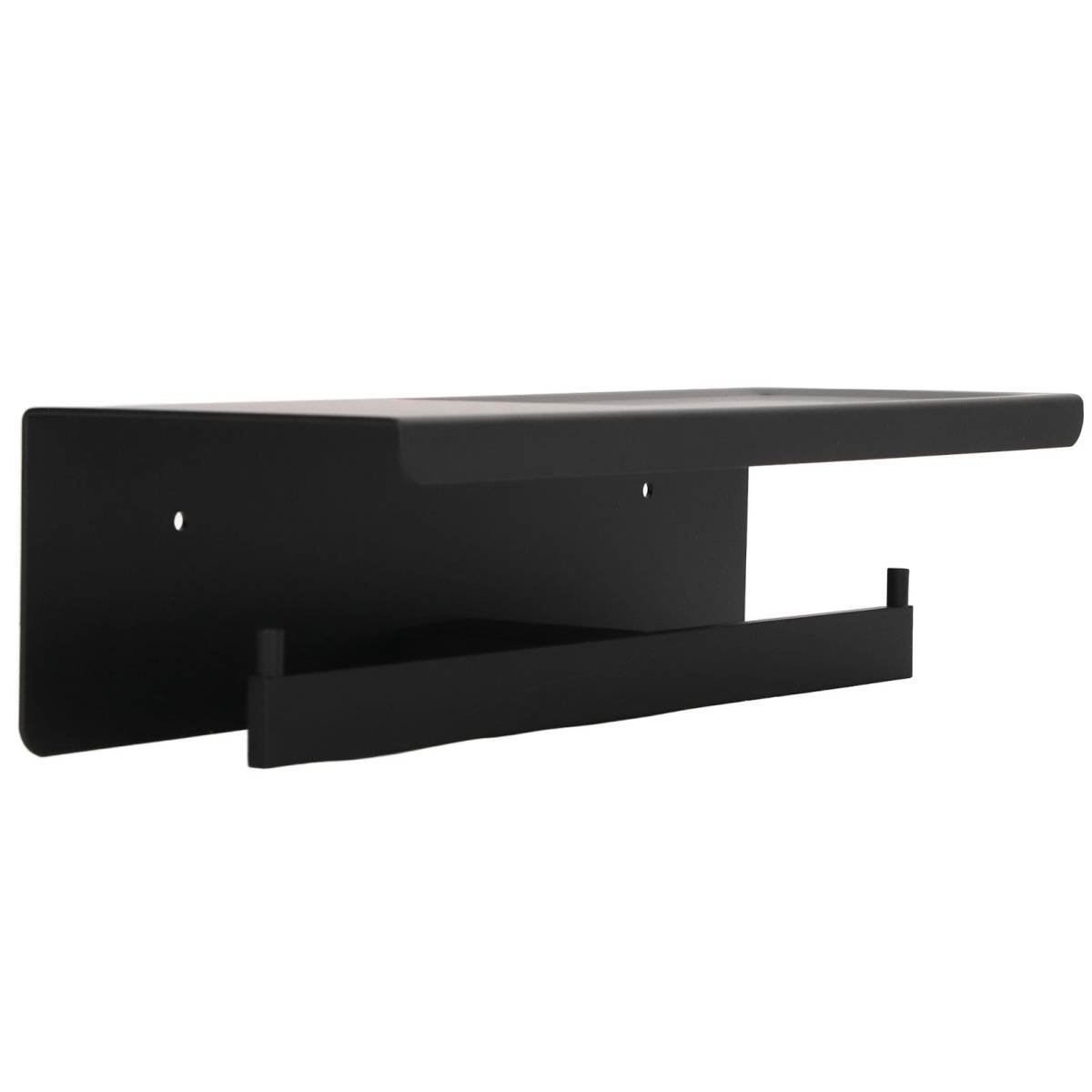 Wall Mount Toilet Paper Holder 2 Use Hotel Bathroom Tissue Waterproof with Storage Shelf Black