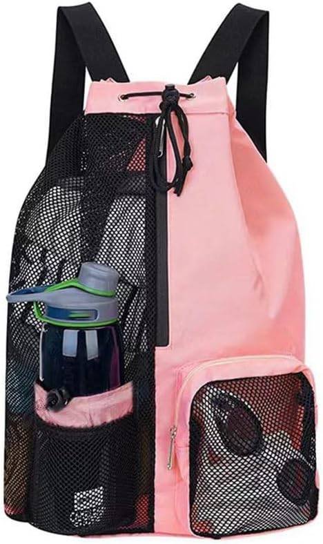 Large Mesh Gym Bag with Waterproof Compartment - Beach & Festival Backpack with Wet/Dry Separation