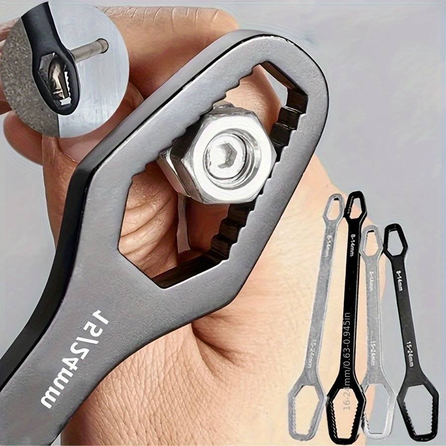 Black multi-functional 5mm thick box wrench, double-ended self-tightening adjustable wrench, wrench diameter 3-17mm, portable hand tool, suitable for automotive and household use.