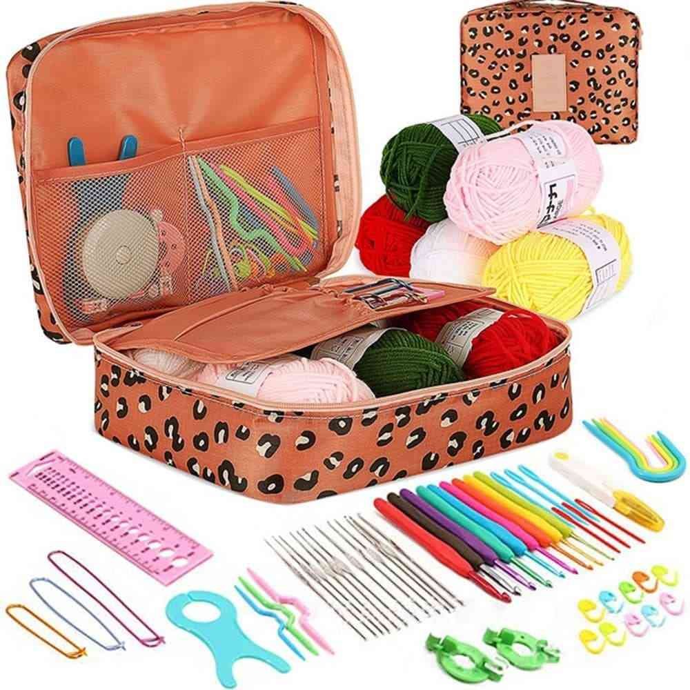 58-piece crochet hook set with yarn and bag for beginners, 10 sizes, dark pink