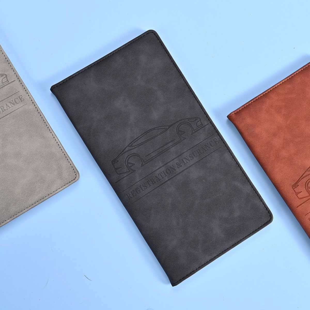 3 Pcs Premium PU Leather Car Registration and Insurance Holder - Slim Auto Document Organizer, Driver's License Wallet and Travel Passport Folder - Elegant Black
