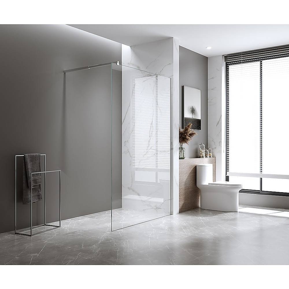 120x200cm Glass Shower Screen with White Wall Channel and Square Pole – Sleek, Durable Bathroom Upgrade