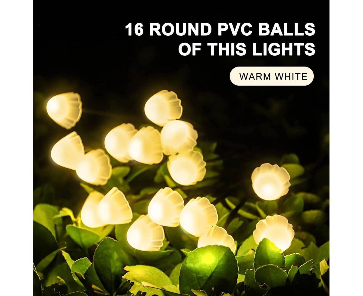 2Pcs Solar Mushroom Light - 6pcs Warm White