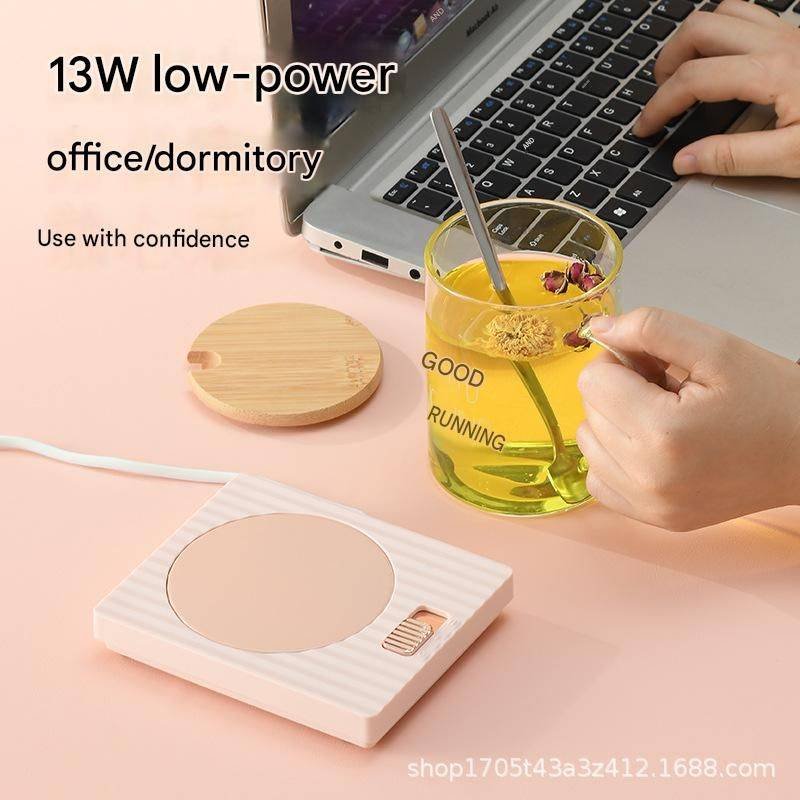 Yellow Coffee Mug Warmer Set with Glass Mug and Lid USB Powered 13W Constant Temperature Heating Coaster Approx 45C for Office Home Gift Use