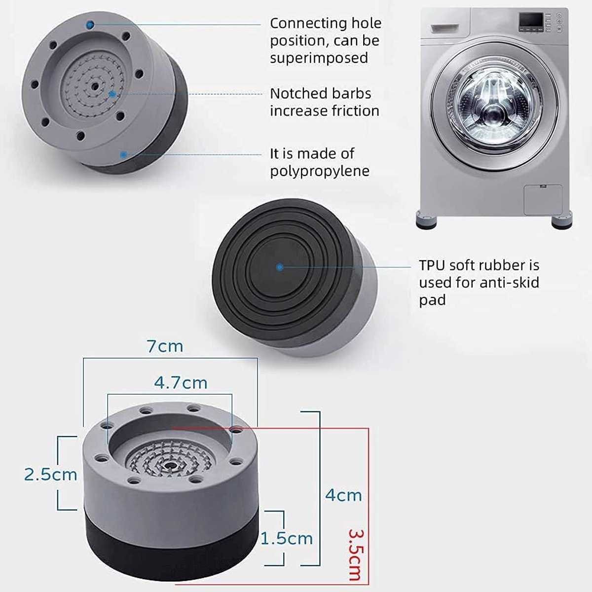 4 Washing Machine Feet - Universal Anti-Vibration Pads for Washing Machines - Washing Machine Vibration Dampers - Non-Slip Rubber Pads - Washing Machine Feet - Stabilizer Foot - Washing Machine Sound Damper - For Washing Machines, Dryers, and Furniture