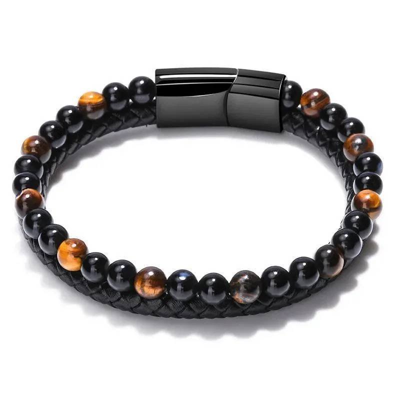 Tiger Eye Natural Stone Beaded Bracelet Women Men Elasticity Bangle hand Jewelry - Tiger Eye