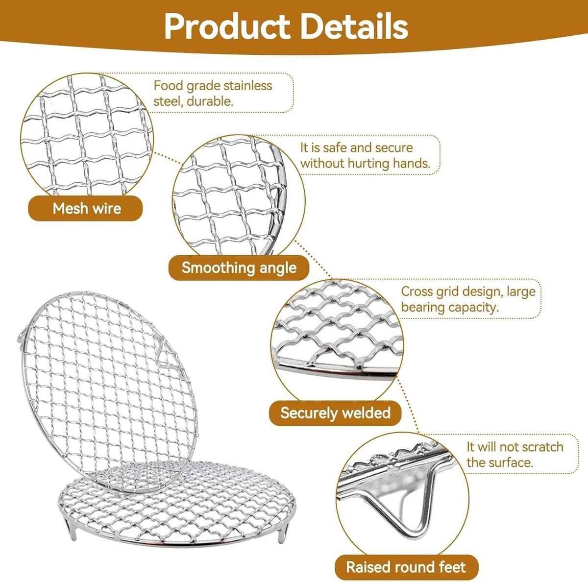 Grill - Grill grate - Grill accessories - Stainless steel grill - Round grill - Cooking and cooling rack - With support legs - For outdoor grilling - Silver - 18 cm/7.1"