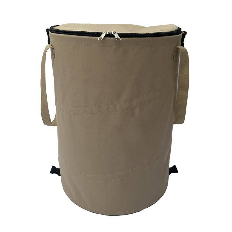 Coffee color Foldable Camping Trash Can with Lid - Large Capacity Heavy Duty Pop Up Rubbish Bin - Portable Storage Bag for Caravan, Picnic, Gardening and Outdoor Adventures - Space Saving Design(Size: M)