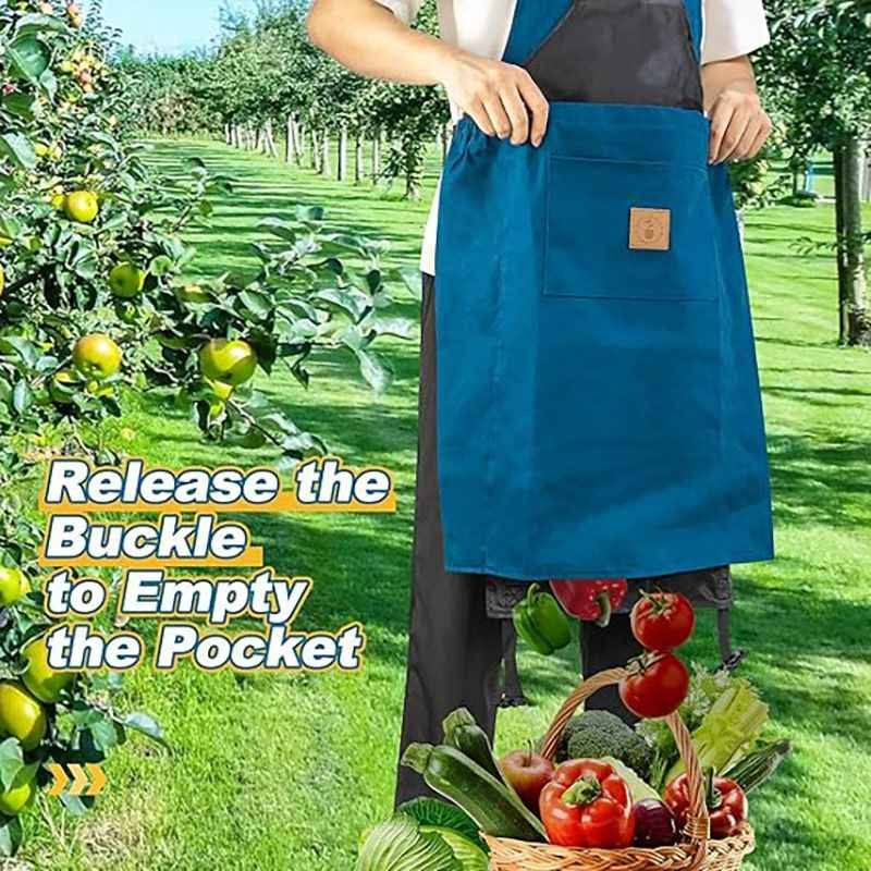 Oxford Cloth Waterproof Gardening Apron, Large Capacity Kangaroo Pocket, Cross Back Straps Comfortable, Great Helper for Picking and Weeding(grey)