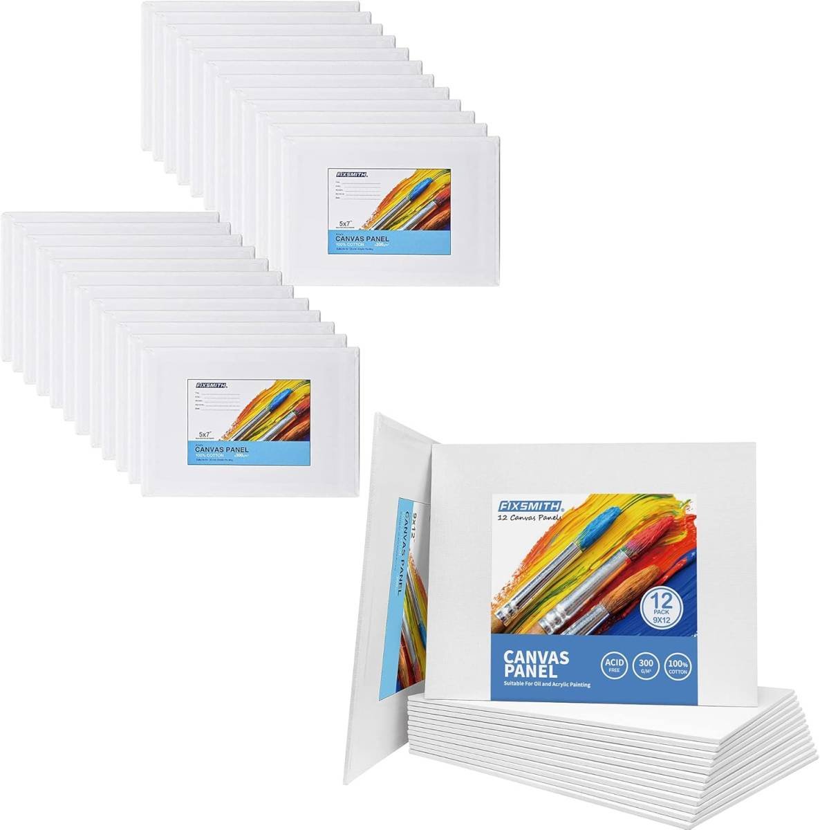 Painting Canvas Panel Boards - 5x7 Inch Art Canvas,24 Pack with 9 x12 Inch Canvas Panel Super Value 12 Pack,100% Cotton,Primed Canvas Board,Acid Free,Artist Canvas Boards