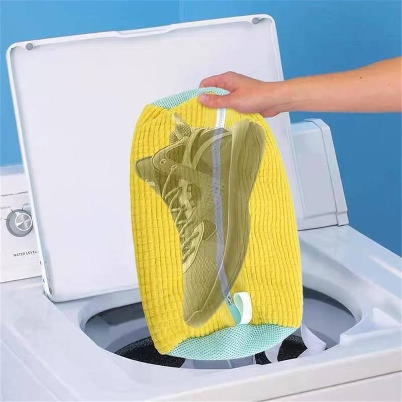 2-Pack Washing Machine Shoe Wash Bags, Thick Chenille Lining Anti-Deformation Shoe Laundry Bags with Durable Zippers for Sneakers and Canvas Shoes - Yellow