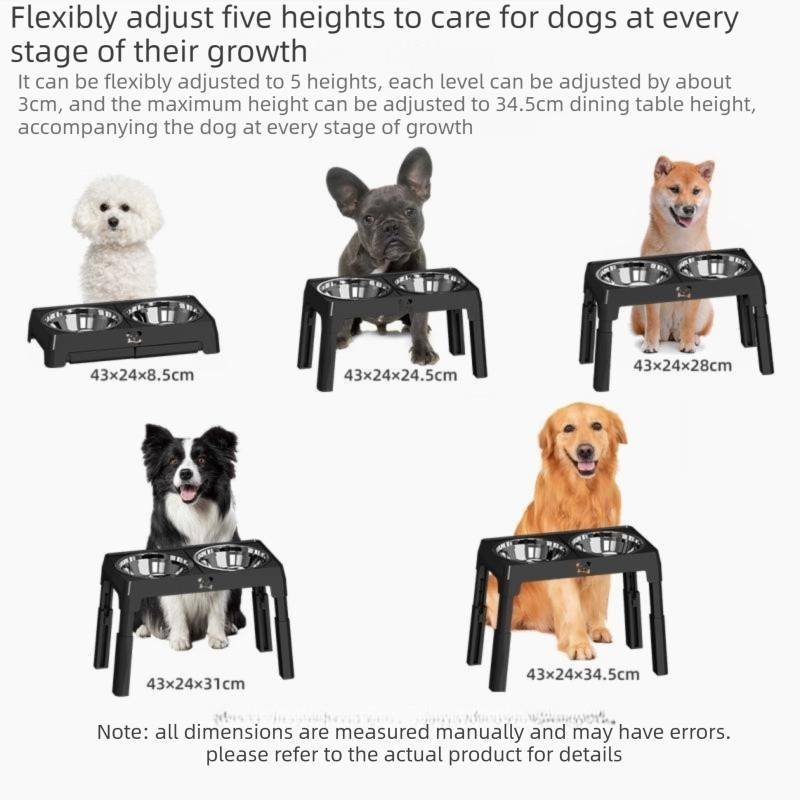 Pet Care Bundle Set – Black Adjustable Elevated Double Dog Bowl & White and Grey 2-in-1 Self-Cleaning Pet Grooming Comb, Stainless Steel Feeding Station and Deshedding Brush for Dogs & Cats