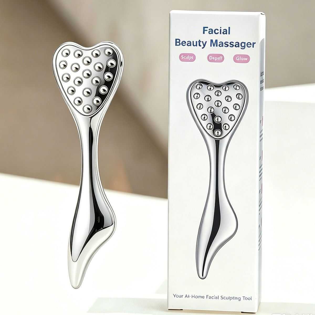 304 Stainless Steel Heart Shaped Roller Ball Massager: Face Lifting and Eye Soothing, Body Scraping and Relaxation, Lightweight and Portable, One Tool for Skincare and Body Care(silver)