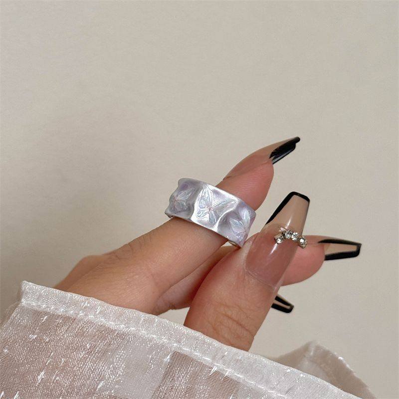 Vintage Camellia Handmade Enamel Wide Metal Ring D with Zirconia Accents - French Style Stackable Floral Band for Women