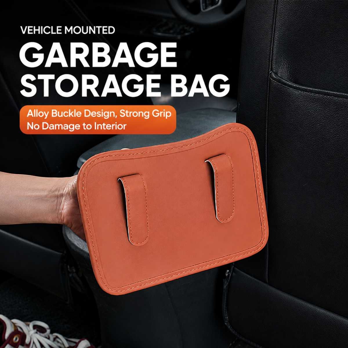 Grey White Waterproof Leather Car Hanging Storage Organizer with Back Clip 14.5 x 10.5CM – Mutifunctional Car Trash Bin Cup Holder Phone Storage Pocket for Seat Back, Door & Center Console