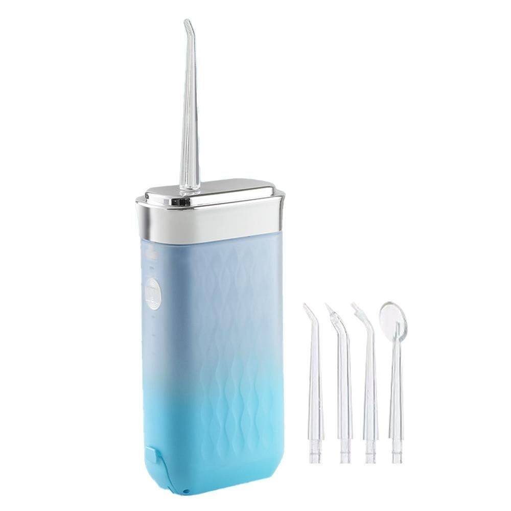 Mini Portable Oral Irrigator Rechargeable Water Dental Flosser With Stretchable Water Tan -Blue