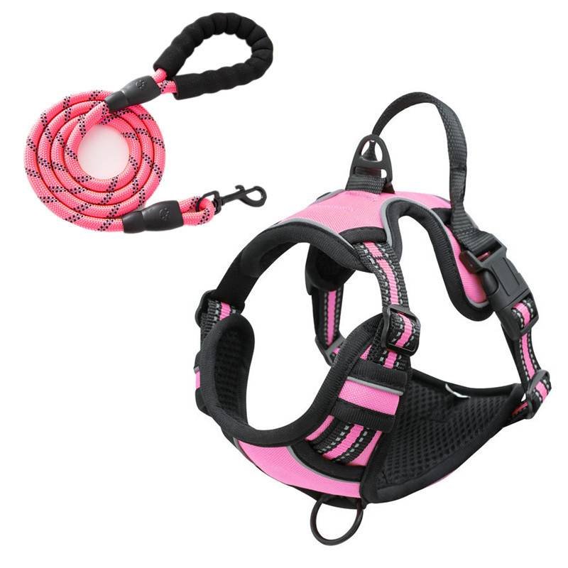 Reflective Pet Vest, Dog Harness, No Pull, Breathable, 1.5-meter tow rope - Pink, XL
