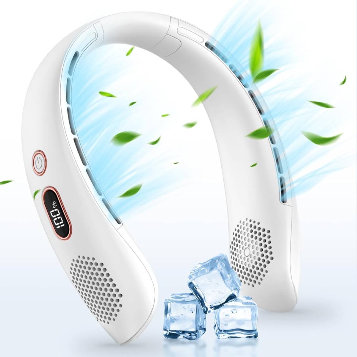 Portable Neck Fan, Hands Free Bladeless Neck Fan Rechargeable 3 Speeds & LCD Display, Battery Operated Wearable Personal Fan, 360° Cooling Hanging Neck Fan for Outdoor Indoor Travel Sport (White)
