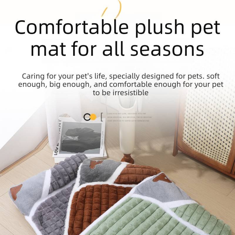 Green L size Luxury Plush Pet Sleeping Mat, Thickened Warm Pet Bed Cushion for Dogs and Cats, Soft Fabric Pet Sofa Pad with Non-Slip Waterproof Base