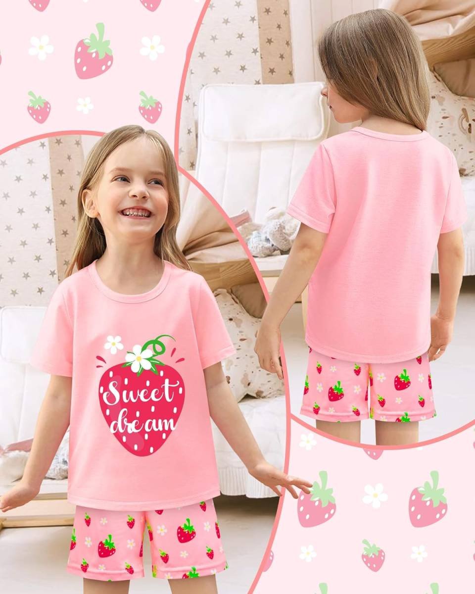 Girls Pajamas Short Sleeve Toddler Summer Pjs Girls' Sleepwear 2 Pieces Lounge Sets Kids Clothes 3T-14Y