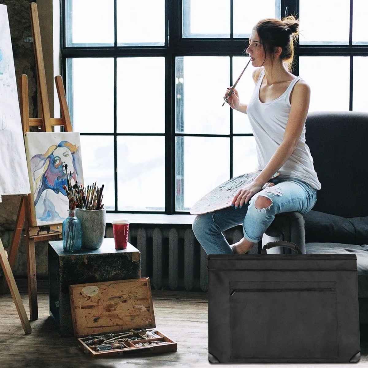 19.7x23.6in Art Portfolio Tote Bag - Large Carrying Storage Case with Handle & Adjustable Shoulder Strap, Portfolio Folder for Artwork, Posters, Canvas, Drawing Boards