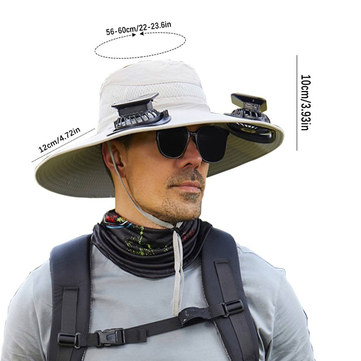 Darzheoy Solar Fan Hat Wide Brim Solar Fan Hat Outdoor Wide Brim Sun Hat with Solar Fan Fishing Hat, Removable & USB Charging Fan A-Gray