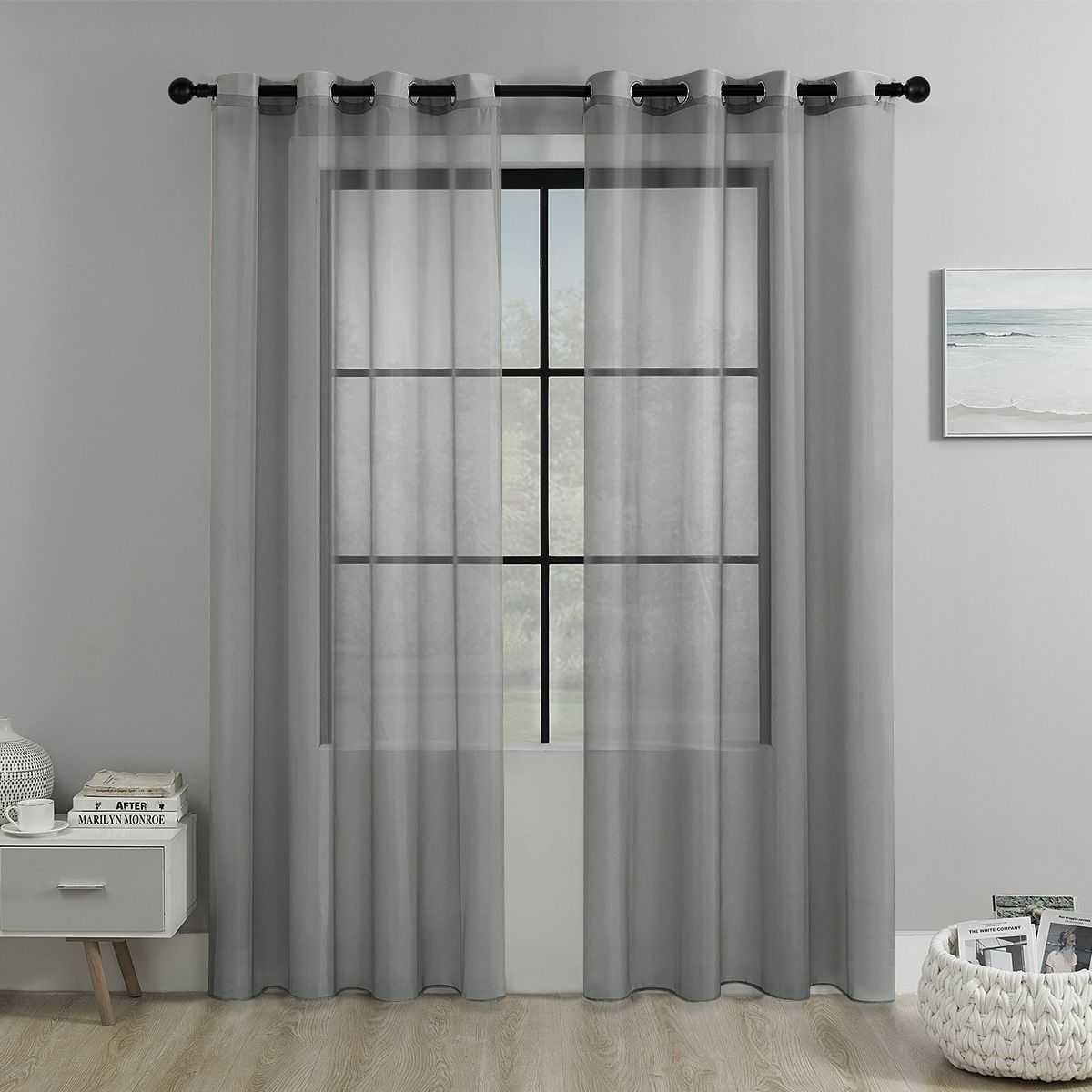 grey Light Transparent Window Sheers, 2 Pieces, Multiple Sizes Available