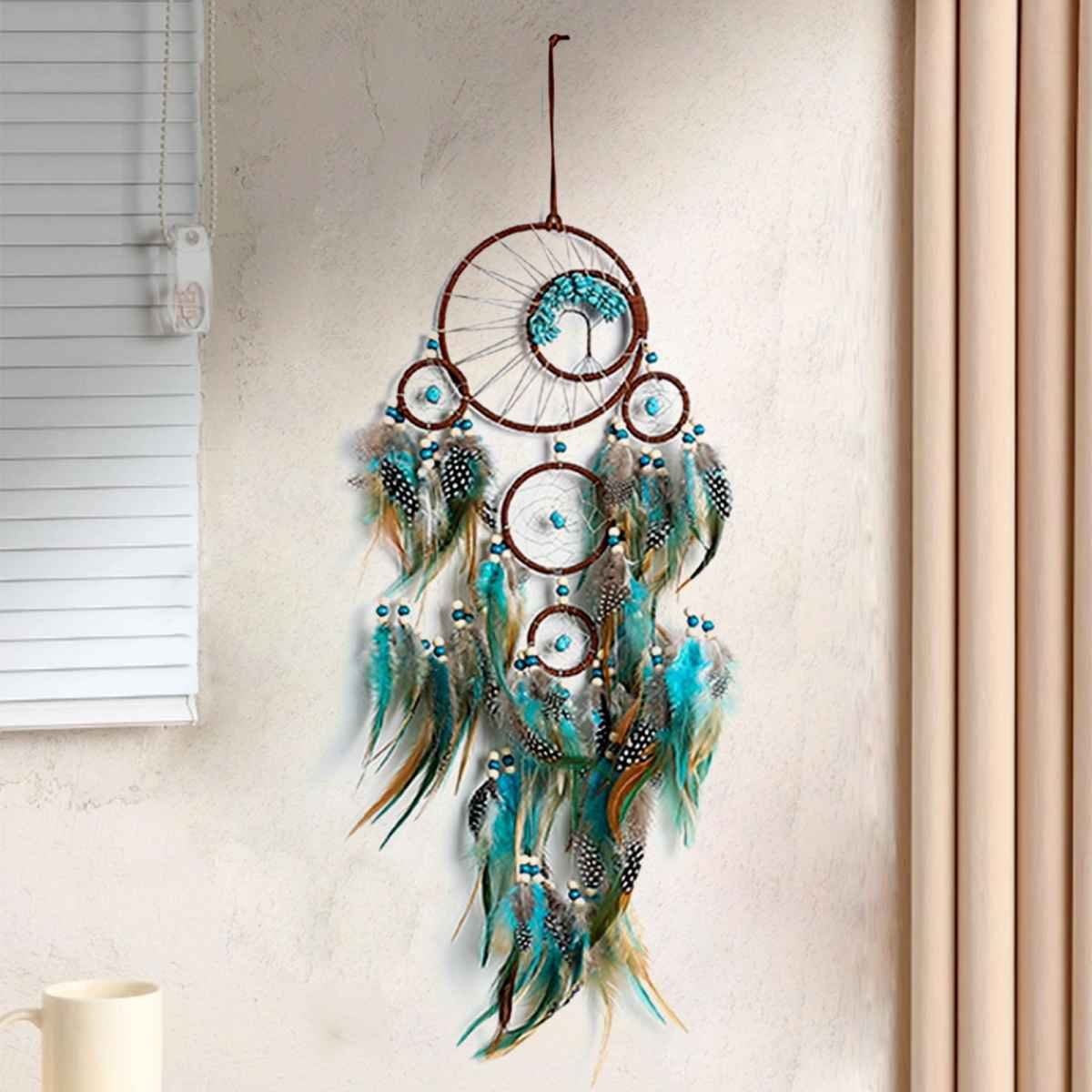 Handmade Dream Catcher with Feathers, Bohemian Wall Hanging Wind Chime Decor