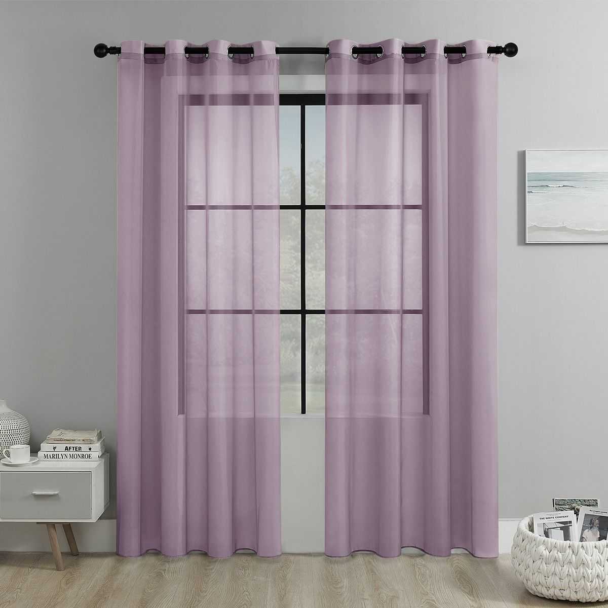 light purple Light Transparent Window Sheers, 2 Pieces, Multiple Sizes Available
