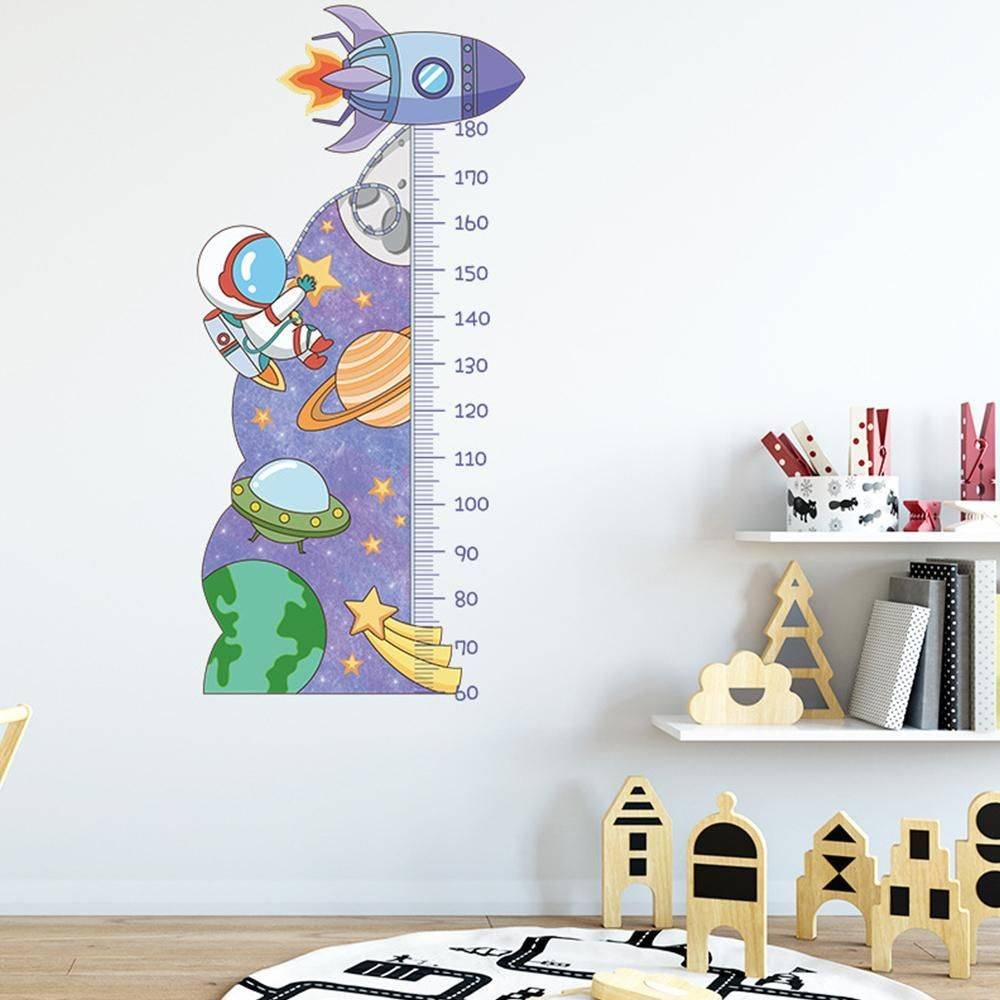 Cartoon Universe Starry Sky Astronaut Spaceship Rocket Height Sticker Wall Decals