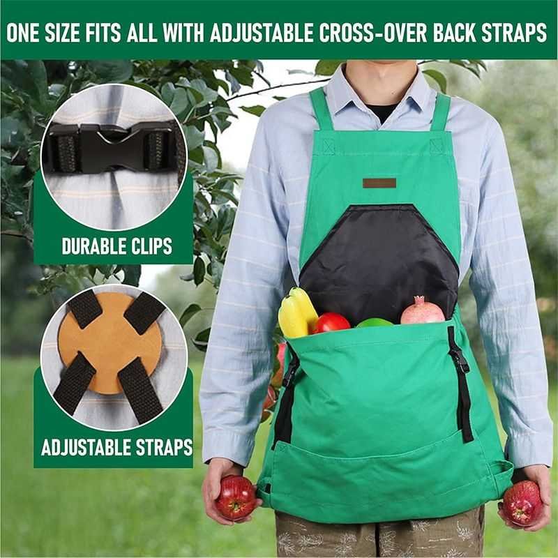 Oxford Cloth Multifunctional Gardening Apron, Thickened Durable Lightweight Large Pocket, Back Cross Straps Unisex(GREEN)