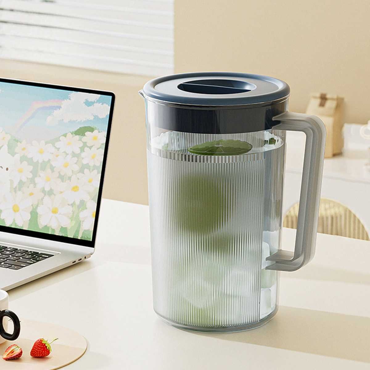 PALIFEUR Water Pitcher with Lid, 2 L Plastic Pitcher for Tea & Juice Water, Hot/Cold Water Jug, Tea Pitcher, Juice Pitcher, 13.5 x 7.2 x 4.7 Inch Z-7-Blue