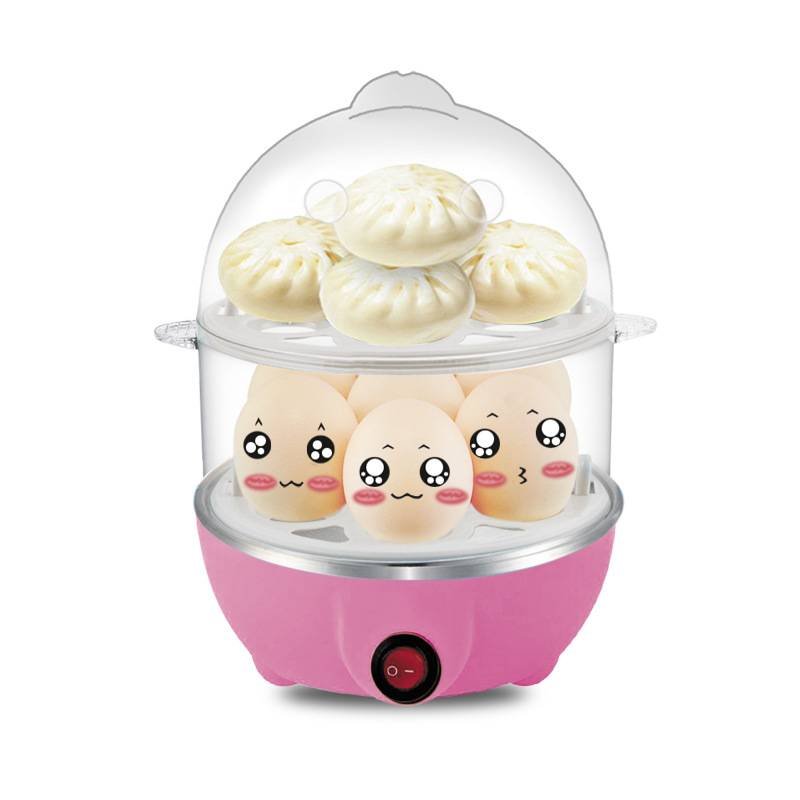 Electric Egg Cooker Steamer with Timer Auto Shut-Off 14 Egg Capacity 350W Double Layer Multifunctional for Milk Food Heating Pink